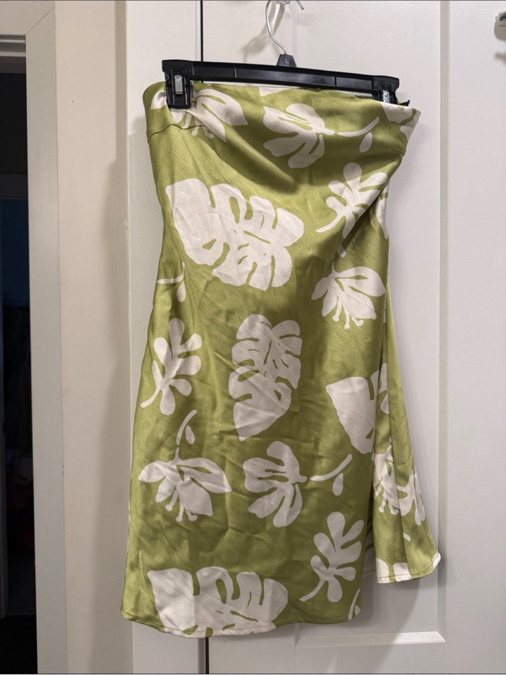 Women's Strapless Swim Cover-Up Dress in Leaf Print - Green
